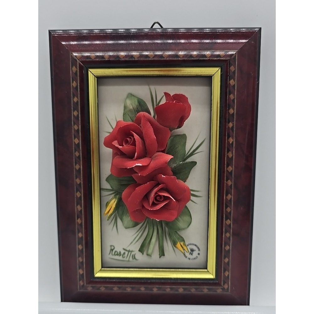 Vintage Framed Rosetta Capodimonte‎ Red Rose - Made in Italy 5 x 7 Frame